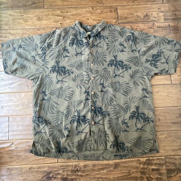 Tommy Bahama 100% Silk Mens XXL Short Sleeve Button Up Green Tropical - Picture 3 of 5